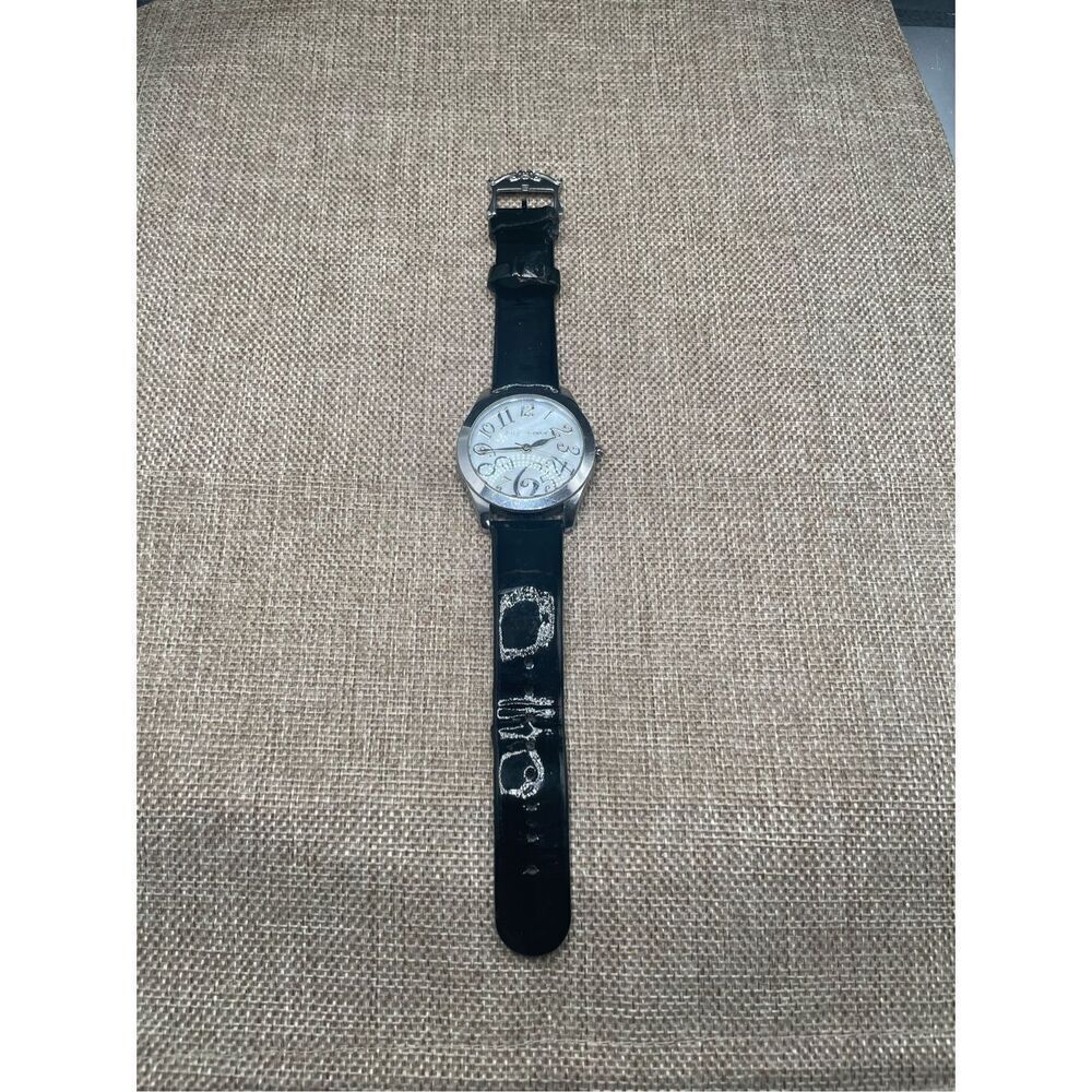 Betsey Johnson Women's Black Patent Leather Watch Crazy Numbers Design